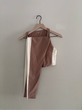 YPB Two-Tone Brown & Cream Active set Leggings and Top